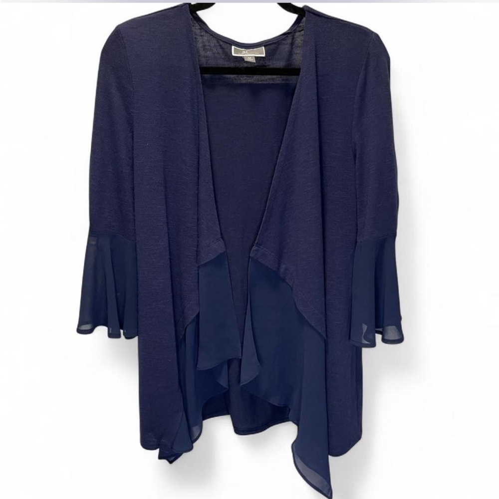 JM Collection Open Front Bell Sleeve Cardigan Navy Size M Women